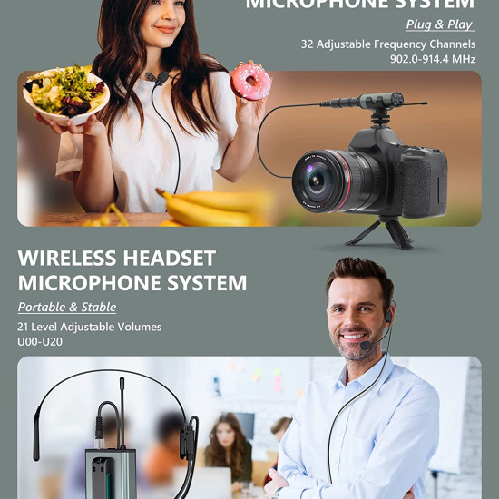  Portable Wireless UHF Mic Head-mounted Microphone 