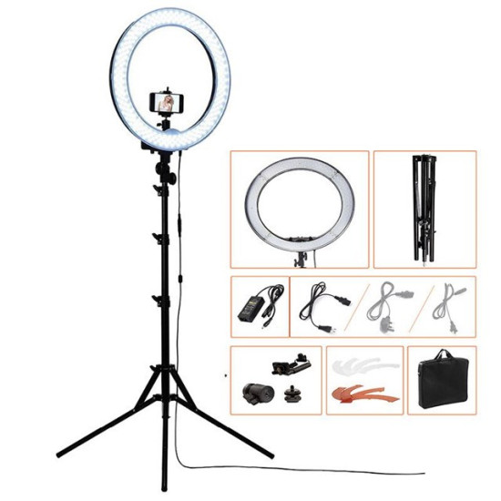 18 INCHES RING LIGHT WITH BATERY SPACE MIRROR, STAND, PHONE HOLDER & DSLR CAMERA HOLDER (BATTERIES ARE OPTIONAL)