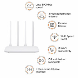 Xiaomi Mi Smart Router 4C, 300 Mbps with 4 high-Performance Antenna & App Control, Single Band, Wi-Fi