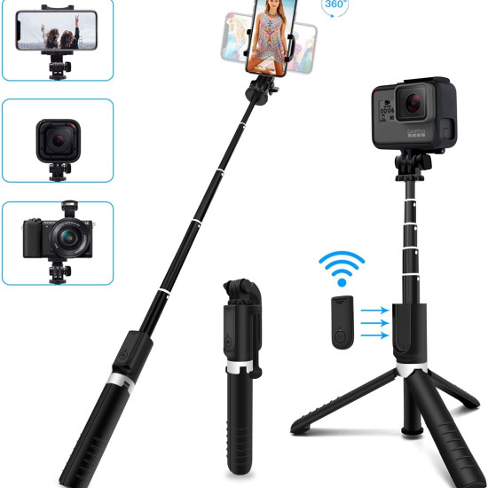 4 In 1 Extendable Tripod For Mobile Phone And Action Camera With Wireless Remote Shutter 360° Phone Holder