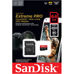 SanDisk 64GB Extreme PRO microSDXC Card + SD Adapter + RescuePro Deluxe, up to 200 MB/s, with A2 App Performance, for Smartphones, Action Cameras or Drones UHS-I Class 10 U3 V30 