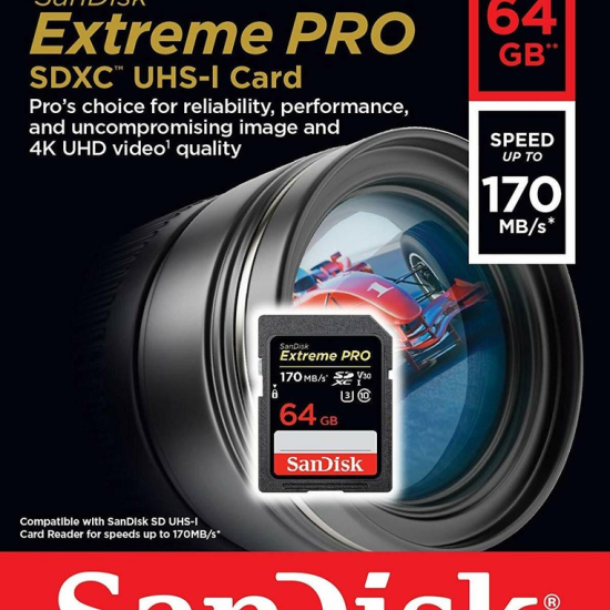 SanDisk 64GB Extreme PRO 200MB/s 4K  SDXC UHS-I Memory Card For Camera