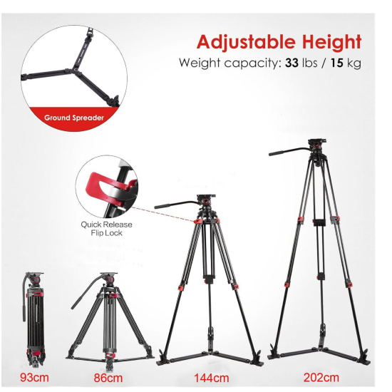 FVT-901G 79 Inch Heavy Duty Professional Camera Tripod Video Tripod with 360 Degree Fluid Head