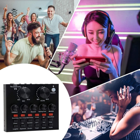 Single Person Podcast Equipment Set, BM-800 Mic Kit with V8 Live Sound Card, Condenser PC Gaming Mic with Professional Audio Mixer, Prefect for Streaming, Computer, Singing, Youtube, Recording 