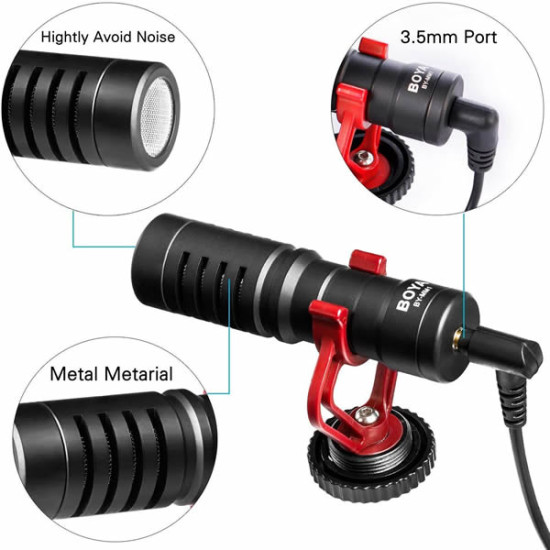 Boya By-MM1 Compact On Camera Shotgun Video Microphone YouTube Vlogging Facebook Livestream Recording Mic For iPhone Huawei Smartphone DJI Osmo Mobile Plus, For Canon Nikon Sony DSLR Cameras 