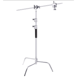 Heavy Duty Stainless Steel C-Stand with Hold Arm and Grip Head - 58.6-121.6 inches Stand with One Adjustable Leg for Photography Reflectors, Softboxes, Monolights, Umbrellas