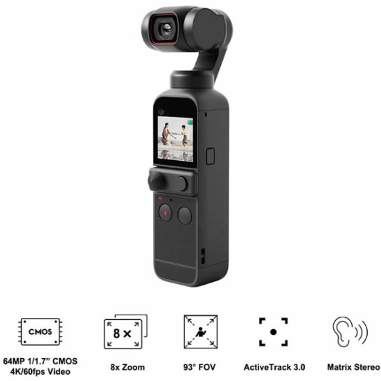 DJI Pocket 2 - Handheld 3-Axis Gimbal Stabilizer with 4K Camera, 1/1.7” CMOS, 64MP Photo, Pocket-Sized, ActiveTrack 3.0, Glamour Effects, YouTube TikTok Video Vlog, for Android and iPhone