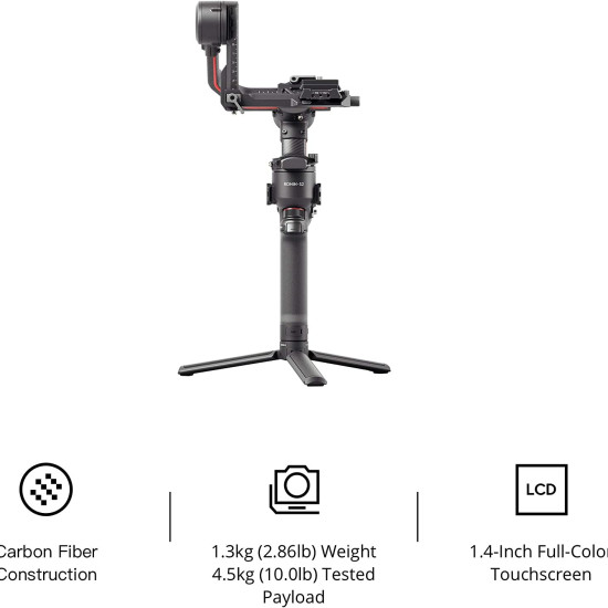 DJI Ronin RS 2 - 3-Axis Gimbal Stabilizer for DSLR and Mirrorless Cameras, Nikon, Sony, Panasonic, Canon, Fuji, 10lbs Tested Payload, 1.4” Full-Color Touchscreen, Carbon Fiber Construction, Black 