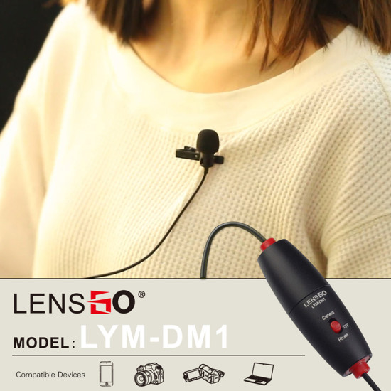 LENSGO LYM-DM1 (2 MICS ) Mini Omni-Directional Lavalier Condenser Microphone for Canon Nikon Sony DSLR Camera Camcorder, Smartphone