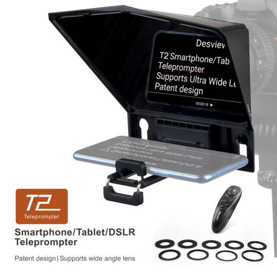 Desview T2 Teleprompter for Smartphone Tablet DSLR Camera Phone Video Recording for Tablet Smartphone iPad up to 8 inch,70/30 Beam Splitter Glass 