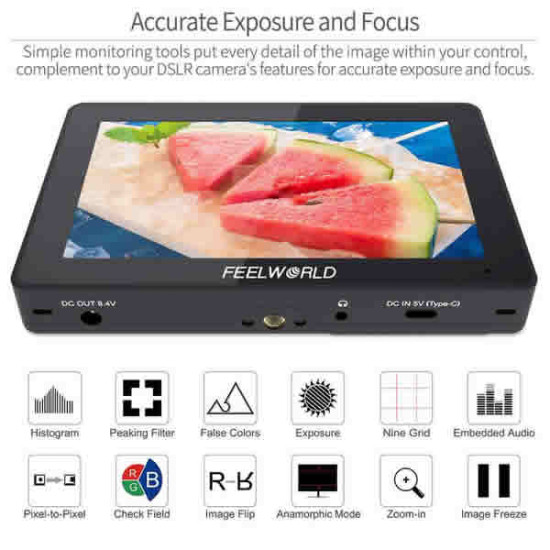 Feelworld F5 Pro V2 5.5 Inch Touch Screen 3D LUT DSLR Camera Field Monitor with F970 External Kit