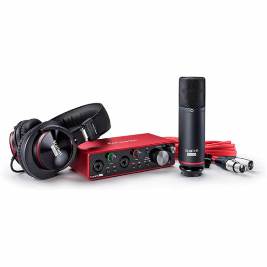 Focusrite Scarlett 2i2 Studio 3rd Gen USB Audio Interface Bundle for the Songwriter with Condenser Microphone and Headphones for Recording, Streaming, and Podcasting