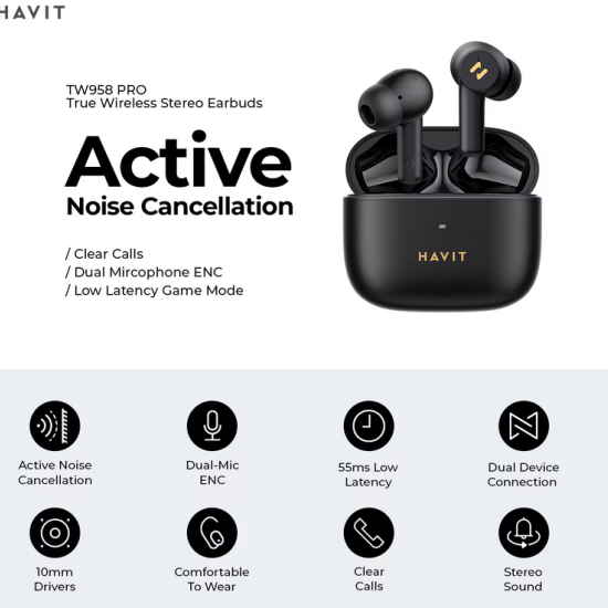 Havit TW958 PRO 2023 new trending Active Noise Cancellation IPX5 Waterproof