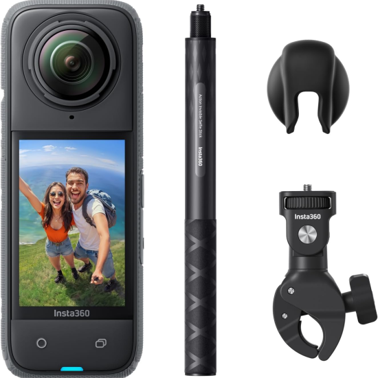 Insta360 X4 Motorcycle Bundle- 8K Waterproof 360 Action Camera, 4K Wide-Angle Video, Invisible Selfie Stick, Removable Lens Guards, 135 Min Battery Life, AI Editing, Stabilization