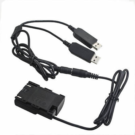 LP-E6 Full decoding dummy battery +5v 2A dual USB cable