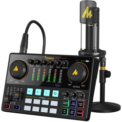 MAONO AME2A Podcast Equipment Bundle with Audio Interface and XLR Condenser Microphone, MaonoCaster with 48V Phantom Power, Bluetooth for Podcast, Streaming, Voice Over, Youtube, PC, Guitar