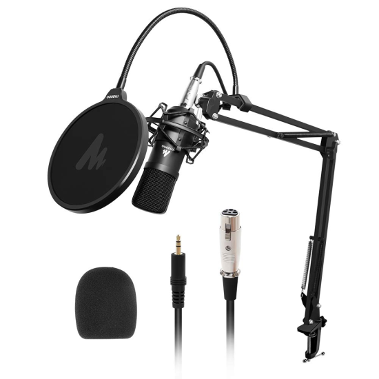 MAONO Au-A03 Condenser XLR Microphone Kit Podcast Mic with Boom Arm XLR Microphone Stand 