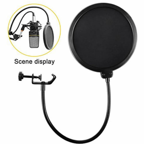 MICROPHONE POP FILTER FOR BLUE YETI AND ANY OTHER MICROPHONE DUAL LAYERED WIND POP SCREEN WITH FLEXIBLE 360° GOOSENECK CLIP STABILIZING ARM BY EARAMBLE 