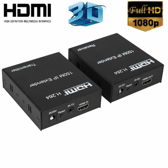 Microware HDMI 150M IP Extender with Transmitter and Receiver 1080p HDMI H.264 Over Ethernet IP Extender