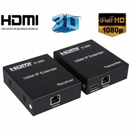 Microware HDMI 150M IP Extender with Transmitter and Receiver 1080p HDMI H.264 Over Ethernet IP Extender