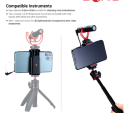Phone Tripod Mount with Cold Shoe Mount 1/4'' Screw, Cell Phone or ipad
