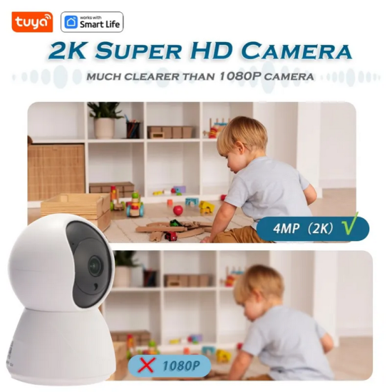 Tuya Single lens Smart Indoor Security Camera: 2K Home Monitoring with PTZ & Phone App