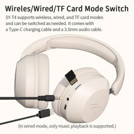 SY-T4 Wireless Bluetooth Headphones Built-in Dual Mic Foldable Rotatable Music Game Headset Support TF Cards