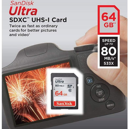 Sandisk Ultra 64GB SDXC UHS I 80MB/S Camera Memory Card Class 10