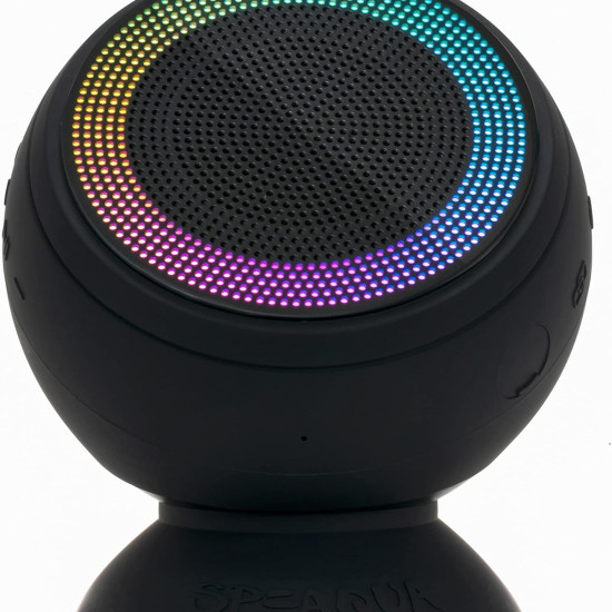 Speaqua – Barnacle X Portable Bluetooth Speakers Waterproof (IP68) with Built in Internal Storage (2,000 Songs), RGB Smart Lighting, Party Pairing, Floatable, Dual EQ Enhanced Audio - Manta Ray Black