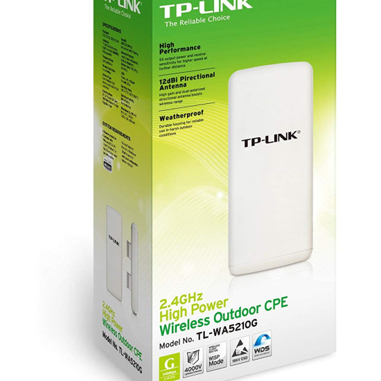 TP-Link TL-WA5210G High Power Outdoor Wireless Access Point, 2.4GHz 54Mbps, 802.11g/b, 12dBi directional antenna