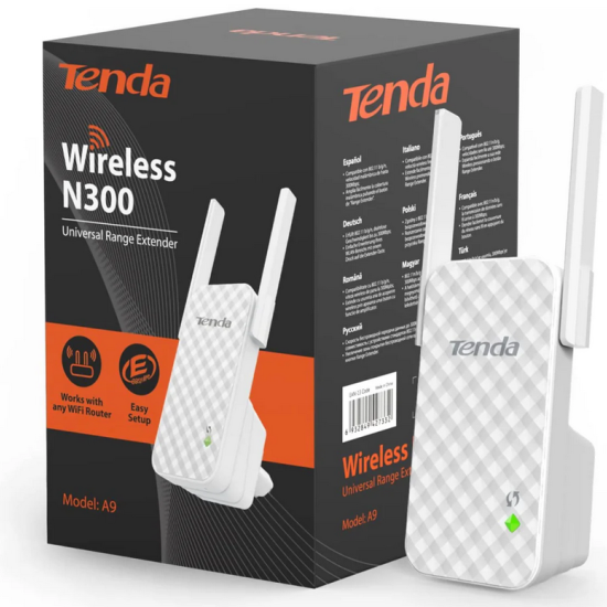 Tenda A9 N300 Universal Range Extender, Broadband/Wi-Fi Extender