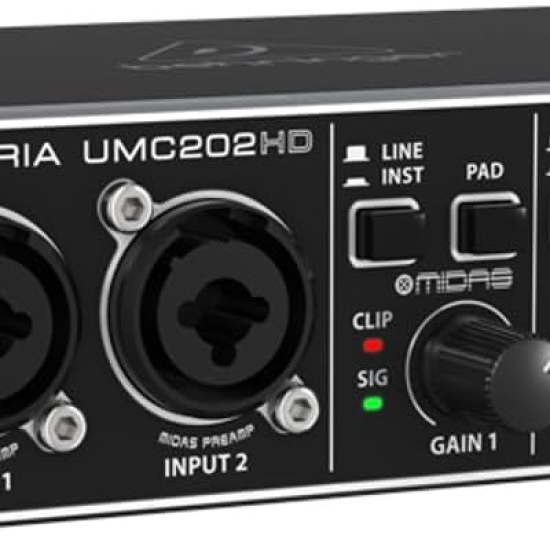 Behringer U-PHORIA UMC202HD Audiophile 2x2, 24-Bit/192 kHz USB Audio Interface with Midas Mic Preamplifiers 