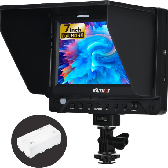 VILTROX DC-70EX 7'' Camera Field Monitor, 4K HD Camera Video LCD Monitor Display Screen Kit with HDMI/SDI/AV Input Output for DSLR Camera, with Sunshade Hood/Battery/hot Shoe Adapter