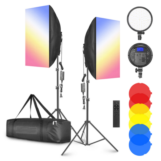 XPRO LED Softbox Lighting Kit (2 in 1)  50 X 70CM 2.4GHz Remote,Light Stand&Yellow/Blue Filter for Photo Studio Video
