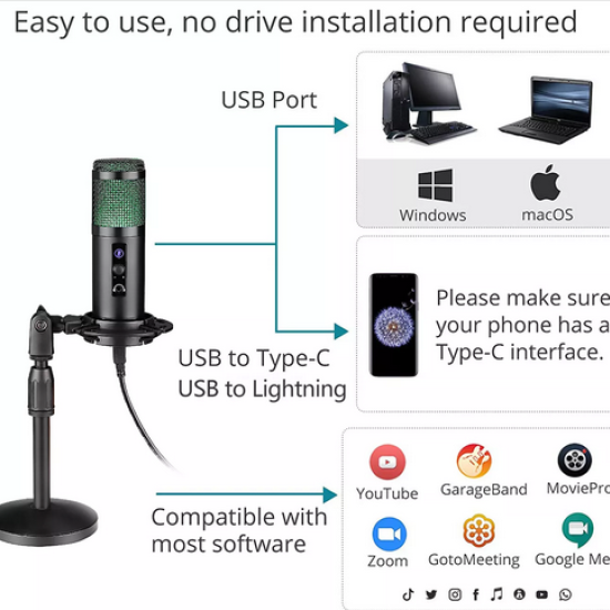 XPRO XPM-U19  Professional USB Podcast  recording condenser microphone ( Compartible with smartphone )