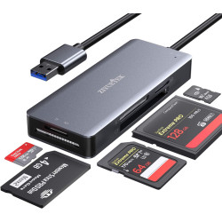 USB CF Card Reader, ZIYUETEK 5 in 1 USB 3.0 Memory Card Reader Adapter 5Gbps Read 5 Cards Simultaneously for SDXC, SDHC, 