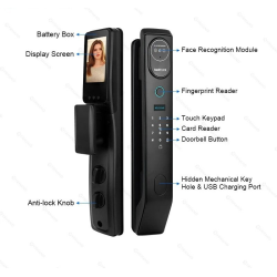 Smart Door Lock with Face Recognition , pin lock, Video Intercom, WiFi Camera, Fingerprint and app control