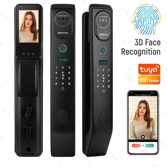 Smart Door Lock with Face Recognition , pin lock, Video Intercom, WiFi Camera, Fingerprint and app control