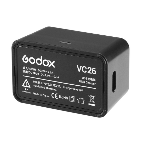 Godox VC26 USB Battery Charger 5V Input 8.4V Output for Godox V1S/ V1C/ V1N/ V1F/ V1O/ V1P round head flash battery v850iii, v860iii